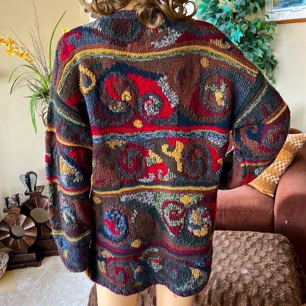 Peruvian Connection 100% Wool Cardigan Sweater Bu… - image 11